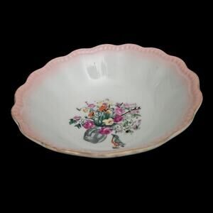 Vintage Made in Japan Porcelain Bowl Pink Scalloped Edge Floral Vase Design 5"